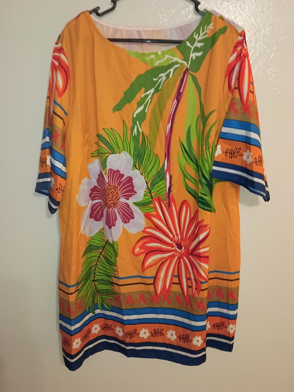 Womens Orange Floral Midi Dress